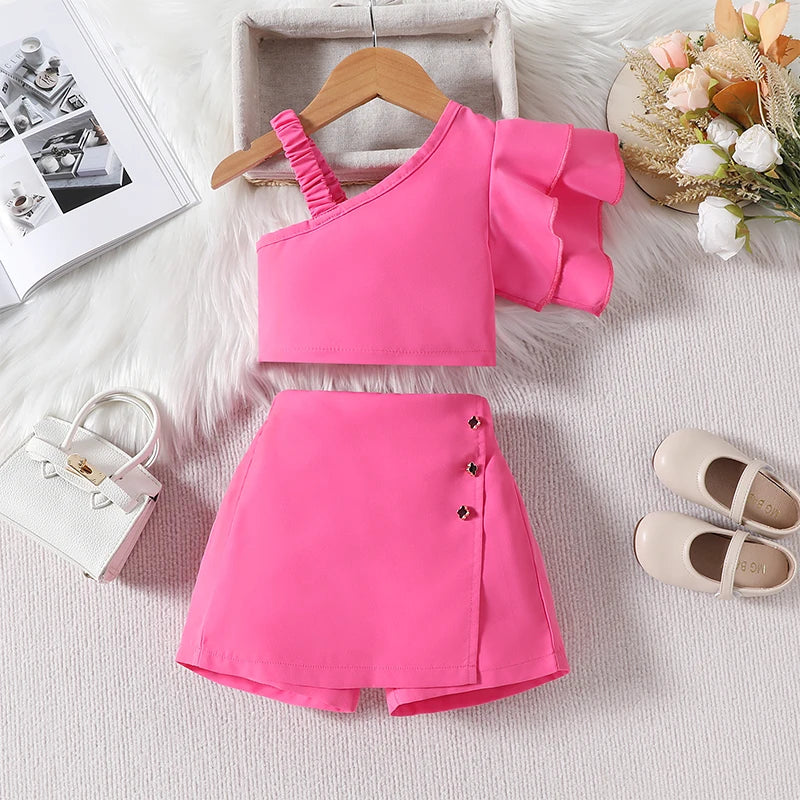 Girl 2pcs Sleeveless Top & Shorts-Skirt