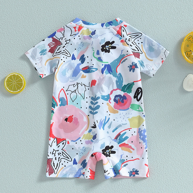 Infant & Toddler Unisex Cartoon Print Zipper Swimwear