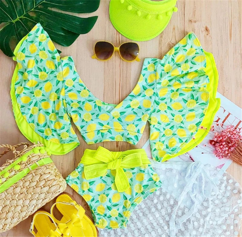 Baby Girl 2PCS Ruffles Sleeve Swimwear