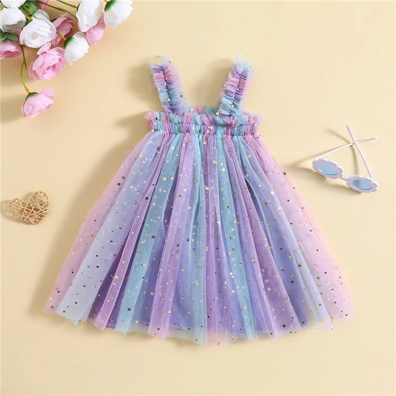 Baby Girls Tulle Sleeveless Dress Rainbow