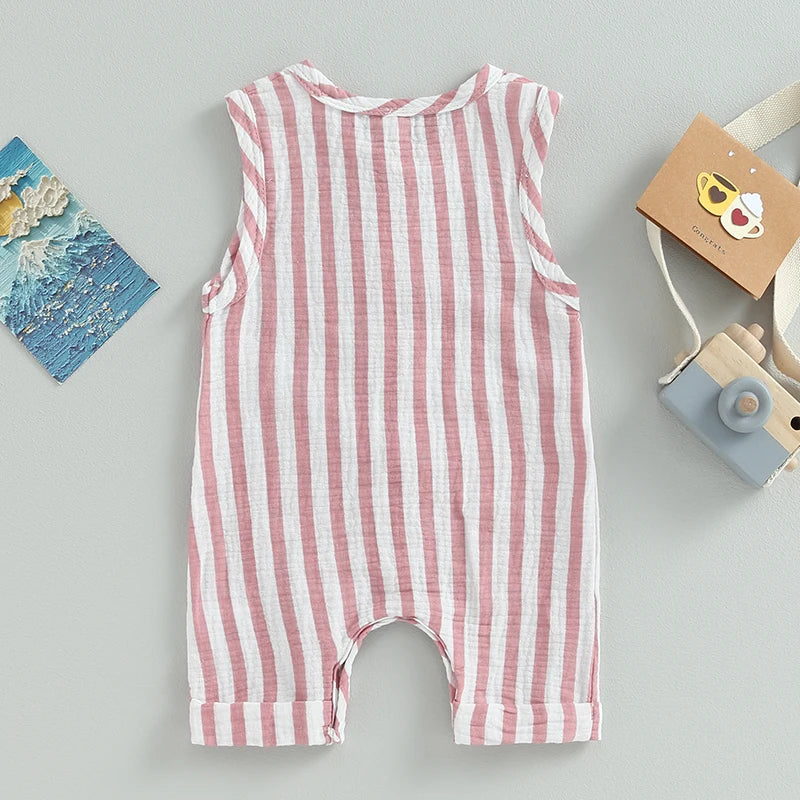 Newborn Baby Boy and Girl Sleeveless Stripe Romper