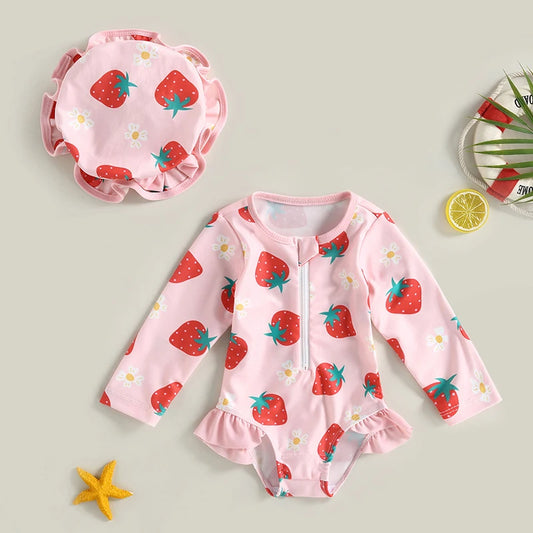 Baby Girl Long Sleeve Swimsuit With Hat