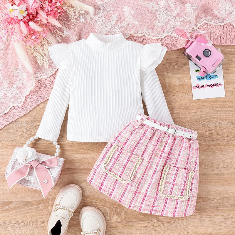 Long Sleeve Turtleneck with Pink Skirt and Belt