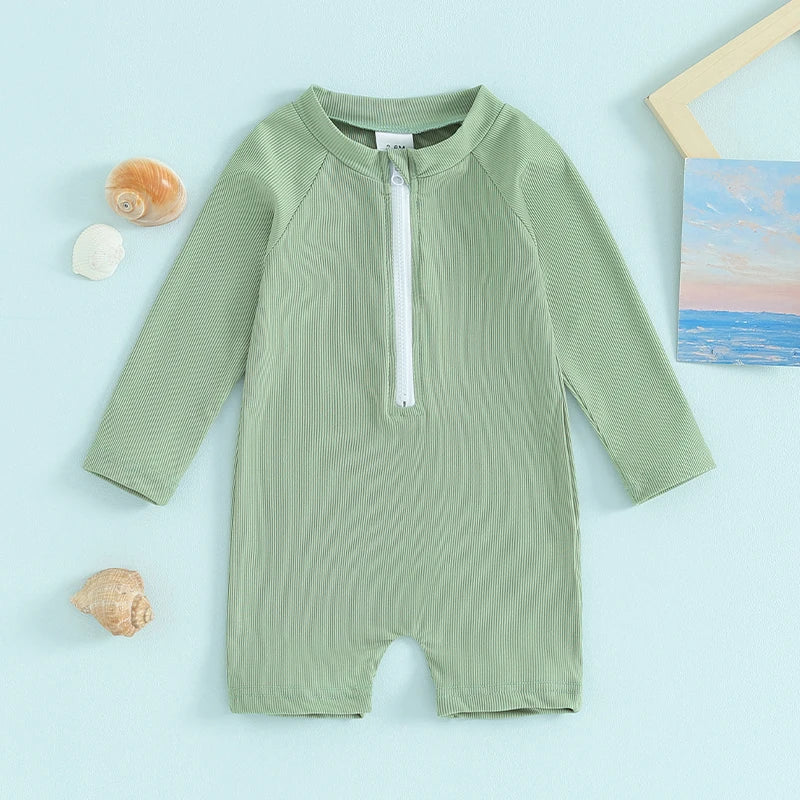 Baby Plain Color Long Sleeve Bathing Suit