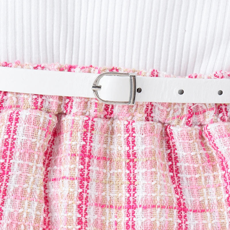 Long Sleeve Turtleneck with Pink Skirt and Belt