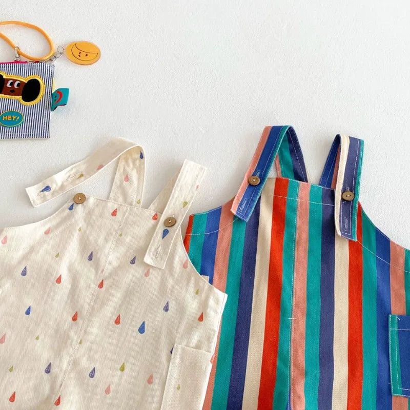 Kids’ Fashion Overalls – Striped & Dotted Jumpsuit (Unisex)
