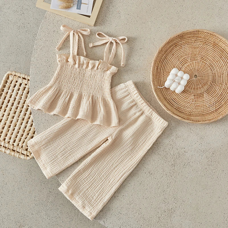 Summer Girls 2Pcs Outfits Sleeveless Camisole and Elastic Pants