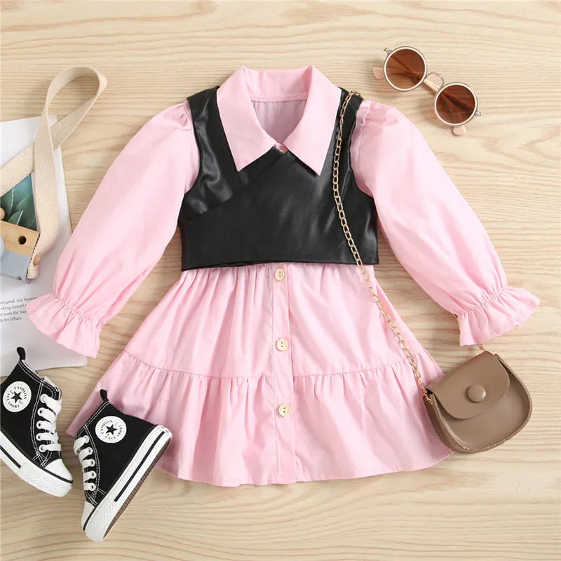 Girls Pink Dress with Vest Outfits