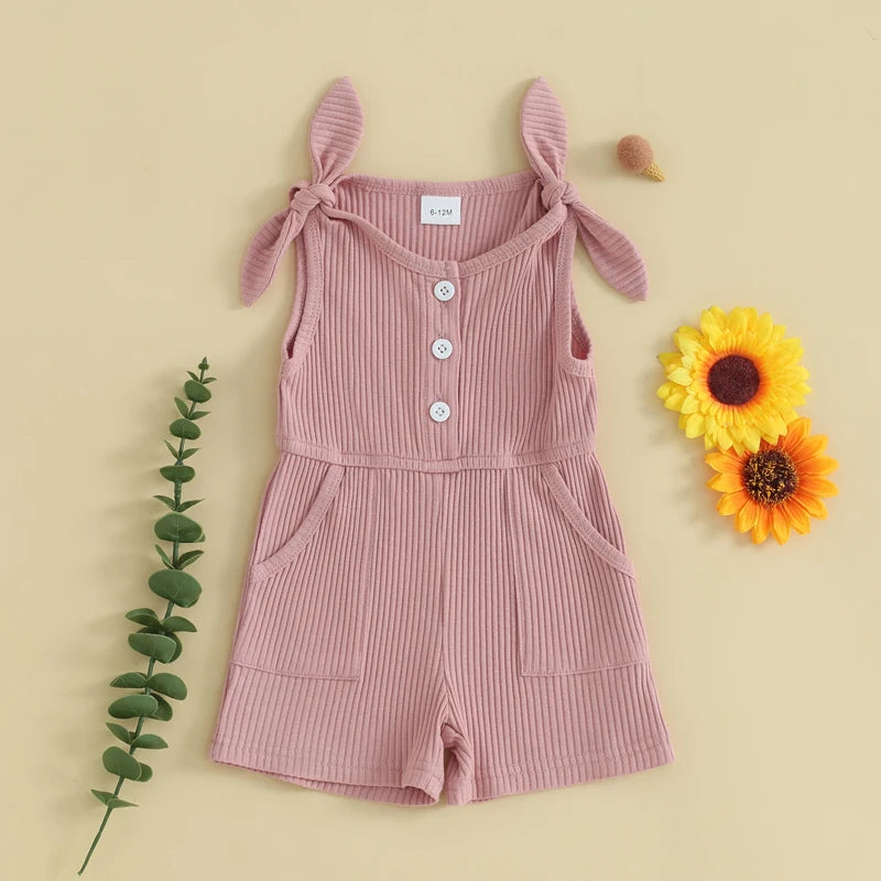 Girls Rompers Sleeveless Ribbed