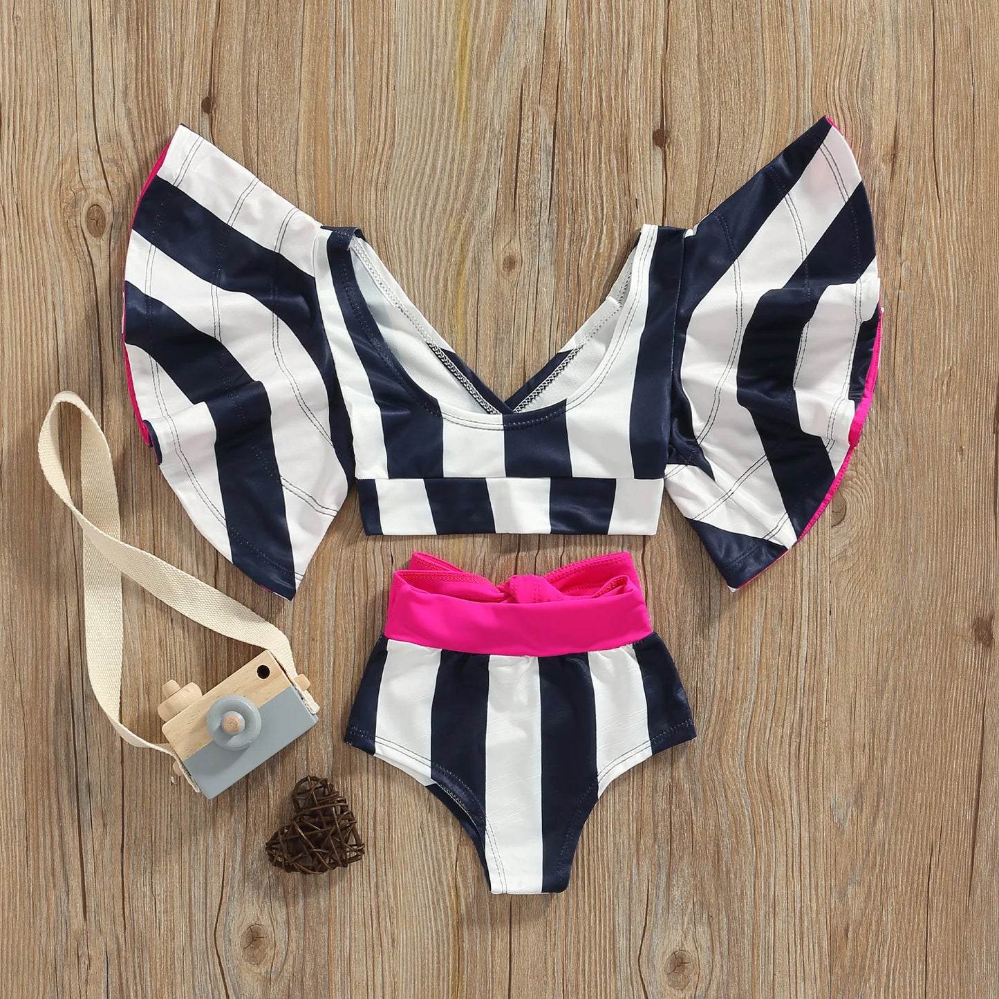 Baby Girl 2PCS Ruffles Sleeve Swimwear