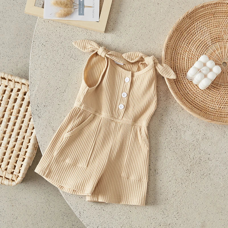 Girls Rompers Sleeveless Ribbed