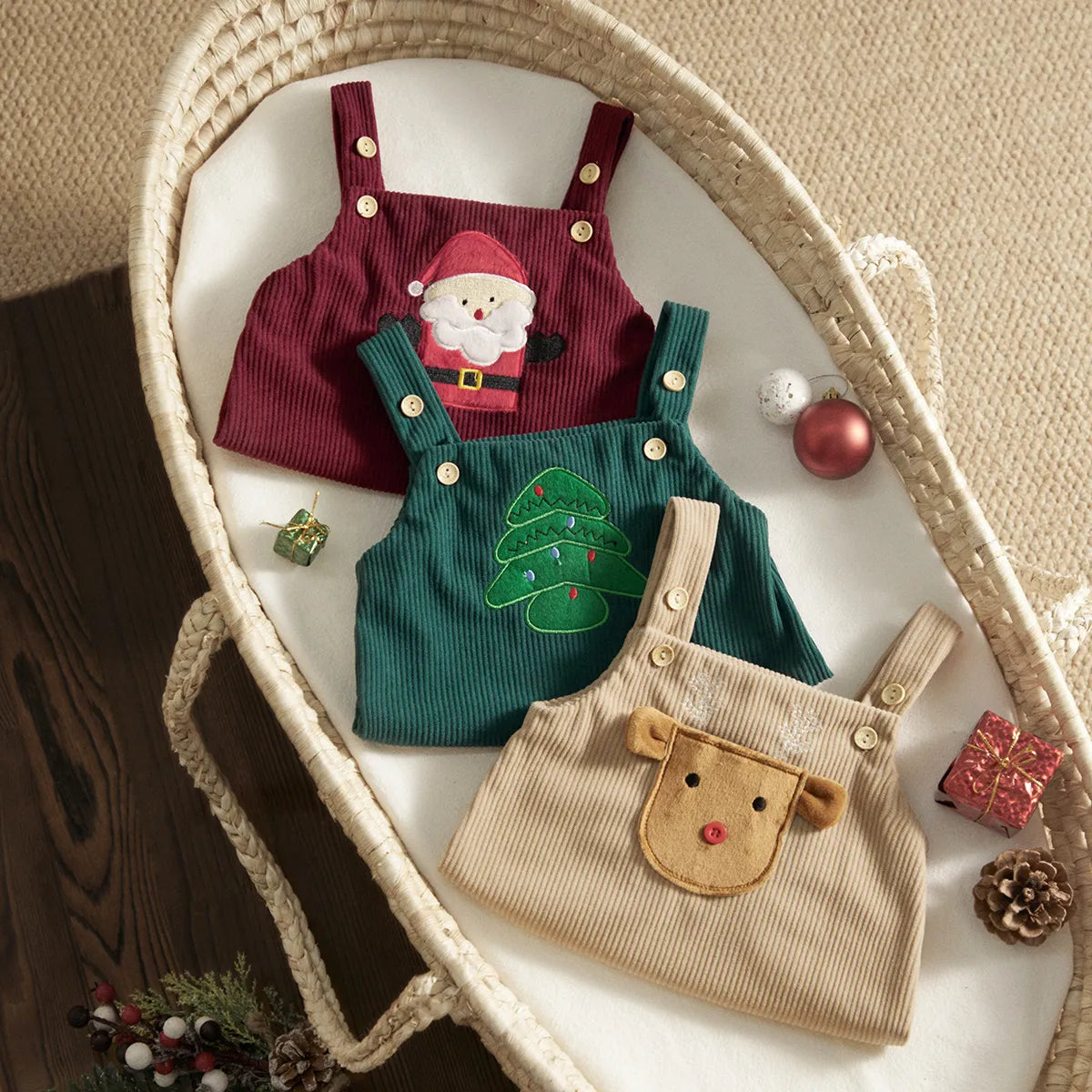 Christmas Newborn Overall Reindeer Santa Tree