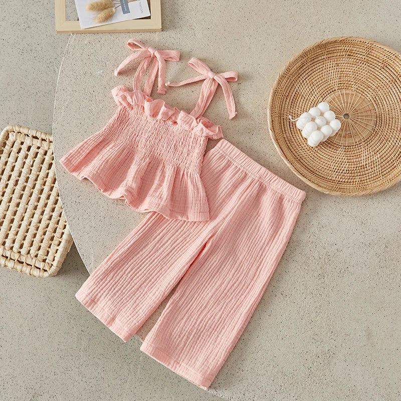 Summer Girls 2Pcs Outfits Sleeveless Camisole and Elastic Pants