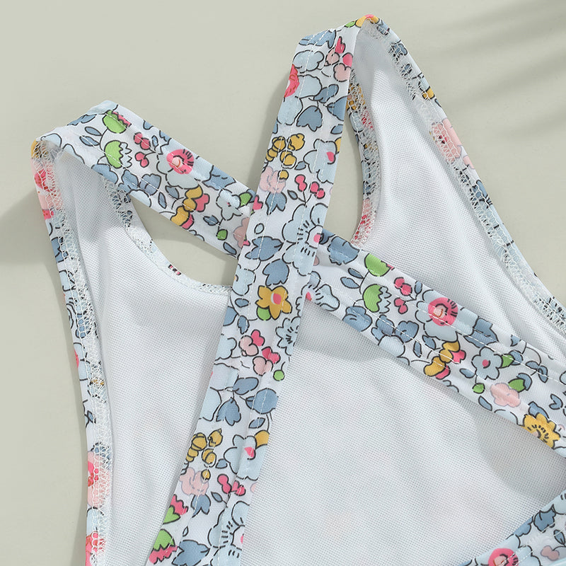 Baby Girl Floral Print with Ruffles & Cross-Back Bow Swimsuit