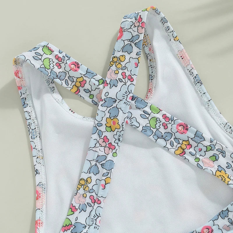 Baby Girl Floral Print with Ruffles & Cross-Back Bow Swimsuit