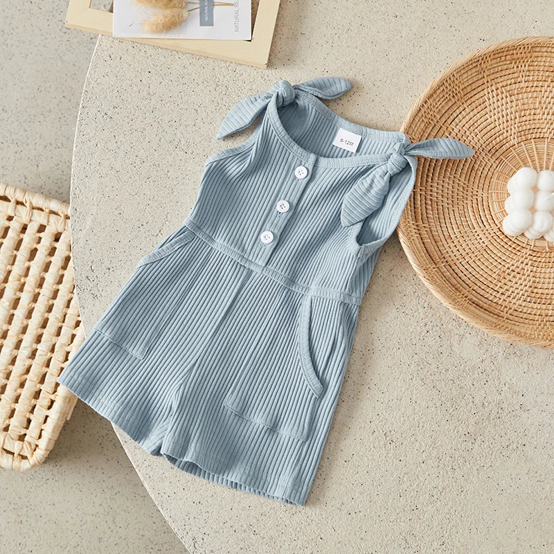 Girls Rompers Sleeveless Ribbed