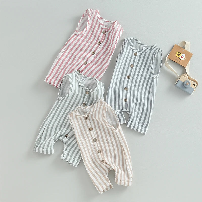 Newborn Baby Boy and Girl Sleeveless Stripe Romper