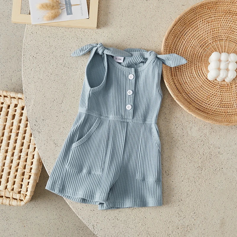 Girls Rompers Sleeveless Ribbed