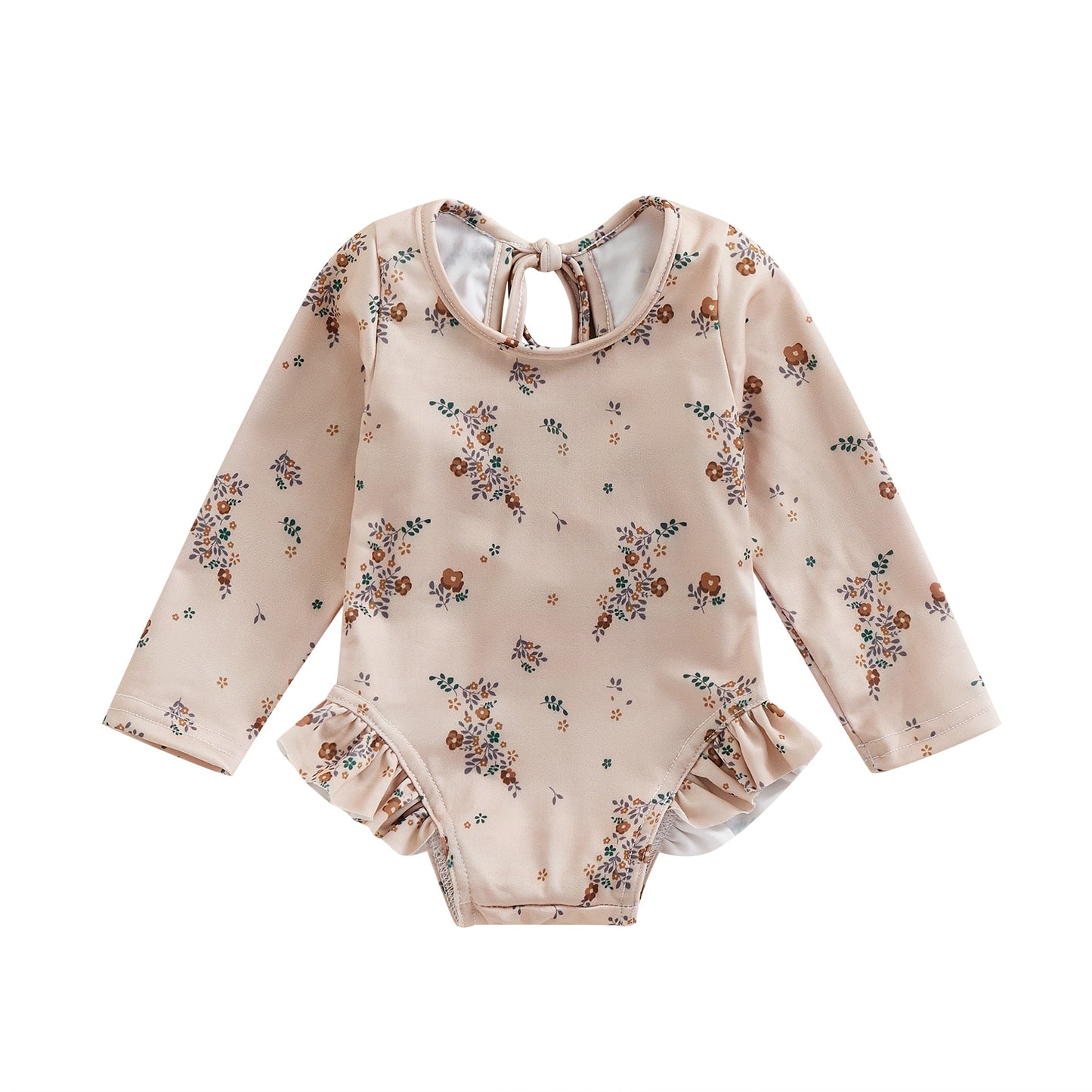 Swimwear Floral Print Backless Ruffles Long Sleeve