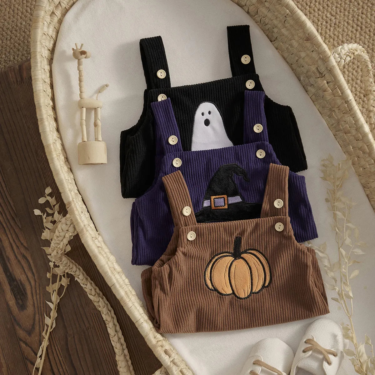 Pumpkin Ghost Print  Corduroy  Jumpsuit