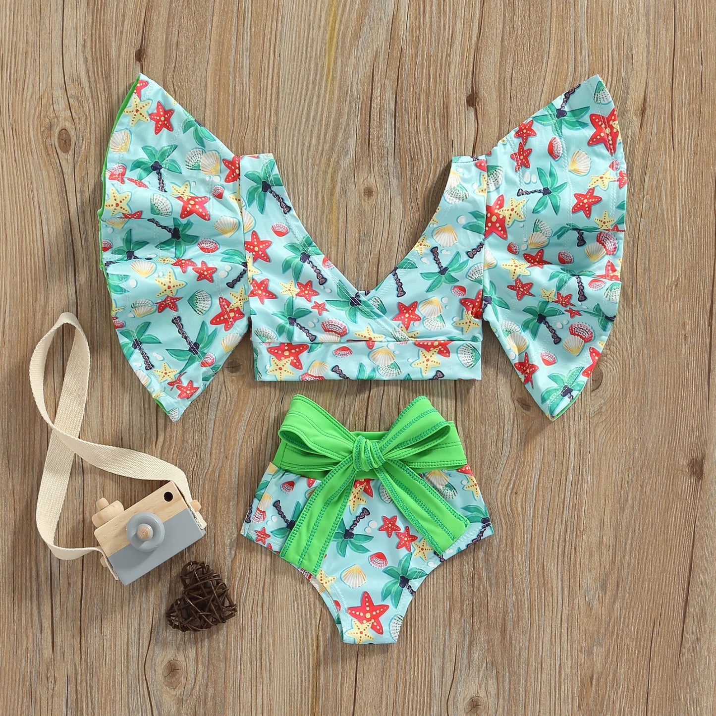 Baby Girl 2PCS Ruffles Sleeve Swimwear