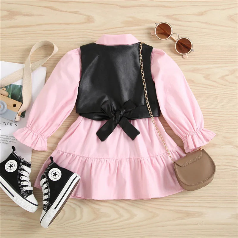 Girls Pink Dress with Vest Outfits