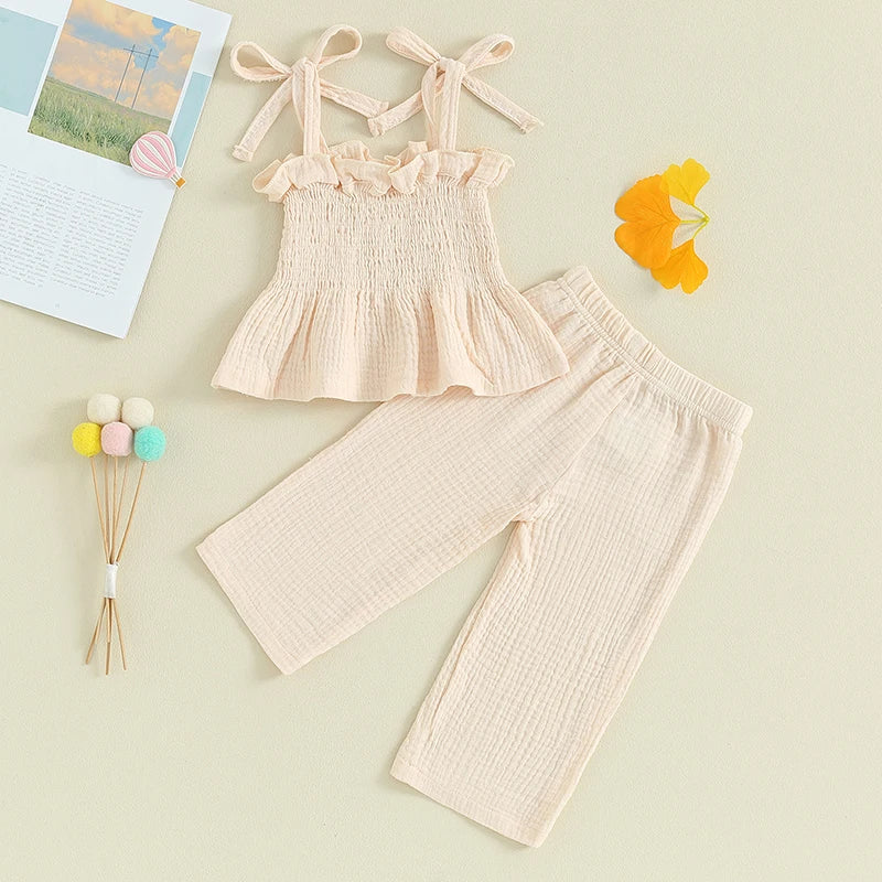 Summer Girls 2Pcs Outfits Sleeveless Camisole and Elastic Pants