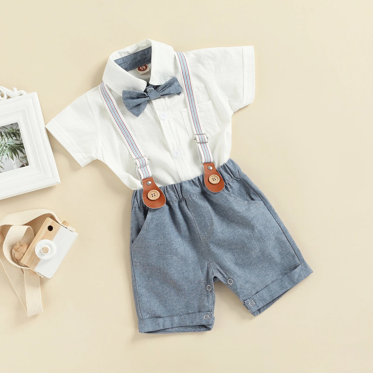 Baby Boys Short-Sleeve Tops with Suspender