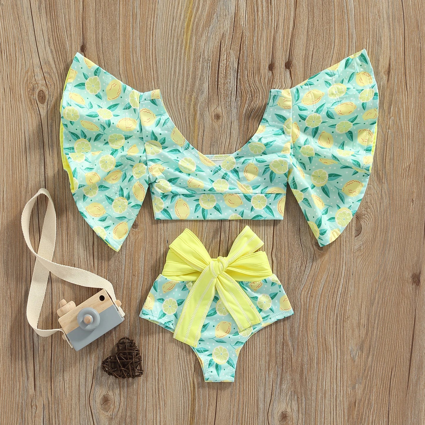 Baby Girl 2PCS Ruffles Sleeve Swimwear