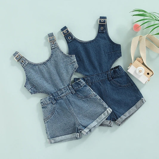 Summer Girls Denim Shorts Jumpsuits