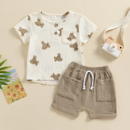 Baby Bear Print T-Shirt and Shorts Set