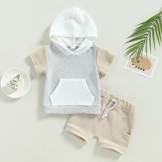 Baby Boy Summer Waffle Knit Hoodie & Shorts Set