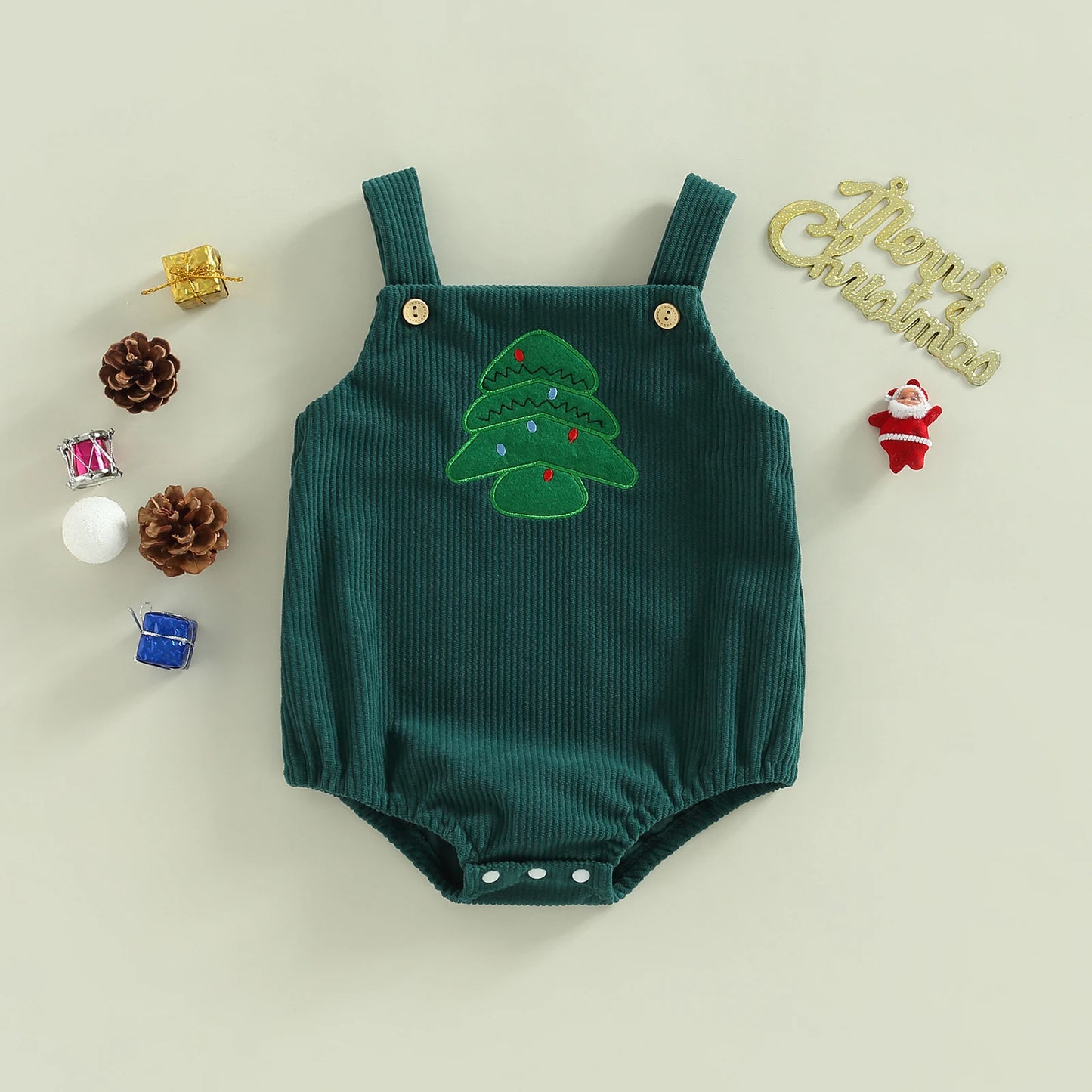 Christmas Newborn Overall Reindeer Santa Tree