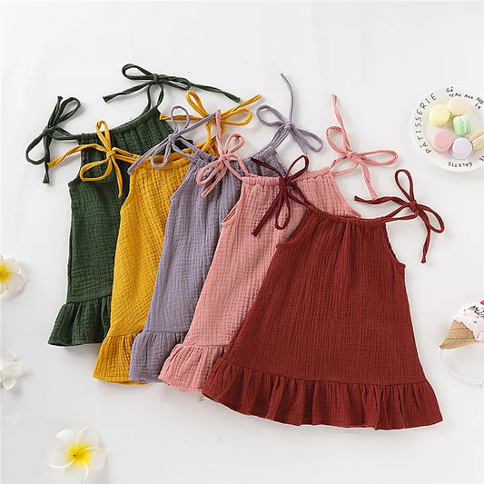 Toddler Girl Summer Halter Dress – Solid Color Cotton Ruffle Sundress