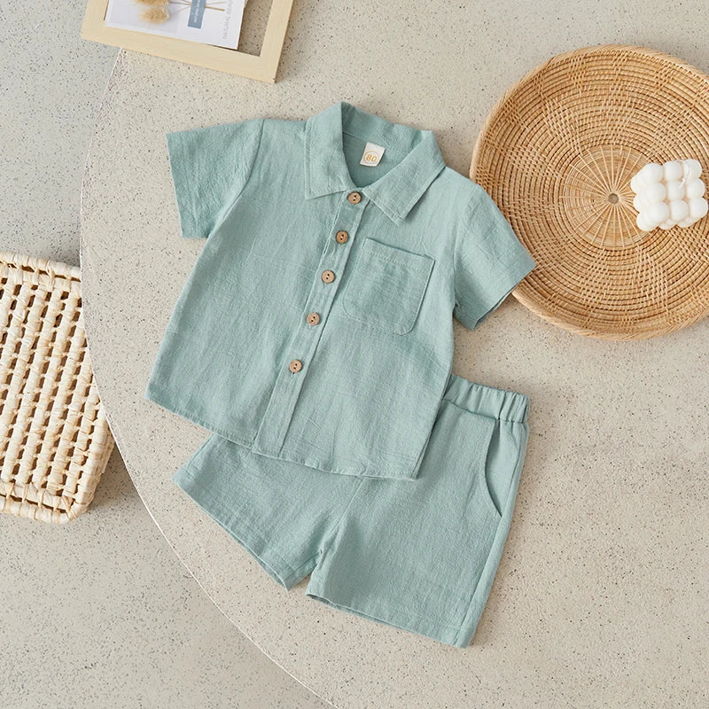 2Pcs Little Boys Outfit Shirt+Elastic Waist Shorts