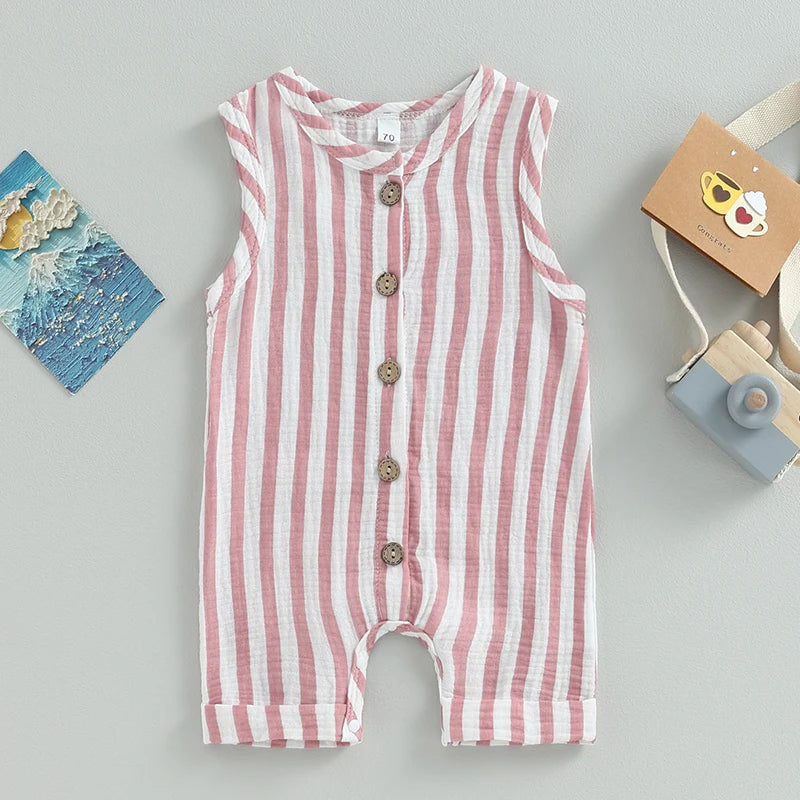 Newborn Baby Boy and Girl Sleeveless Stripe Romper