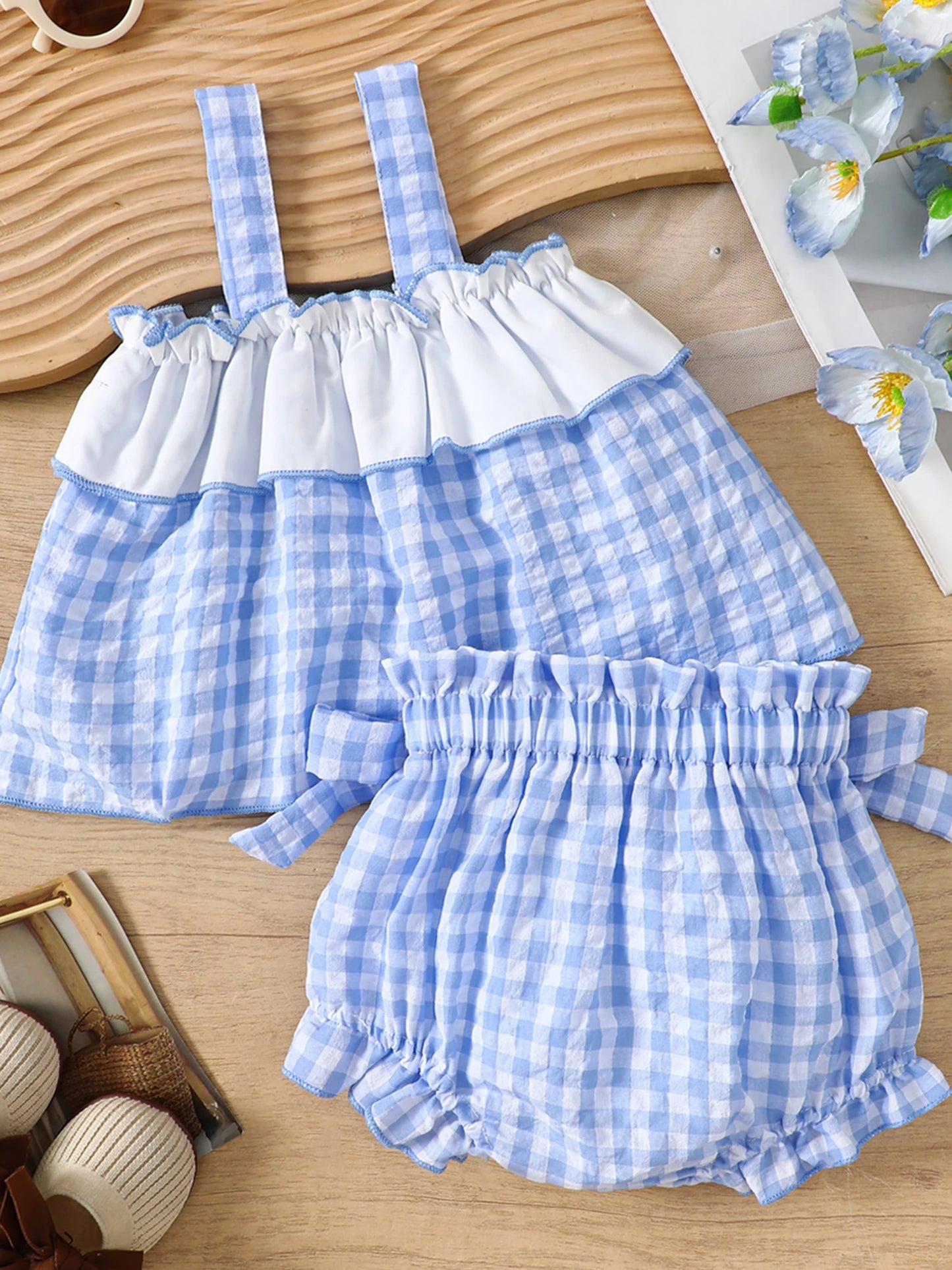 Gingham Cami Top & Ruffle Shorts Set