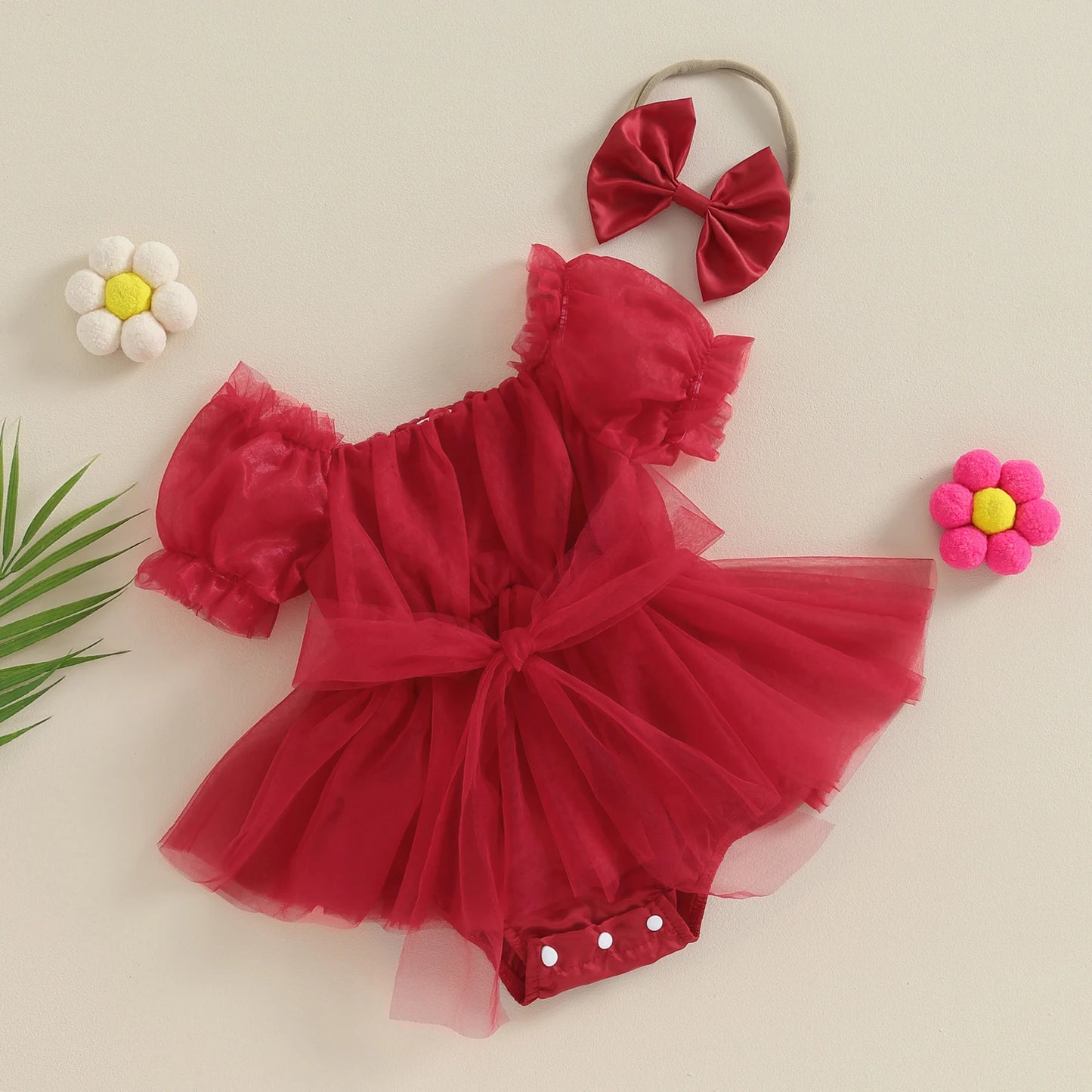 Christmas Baby Girl Princess Romperwith Headband