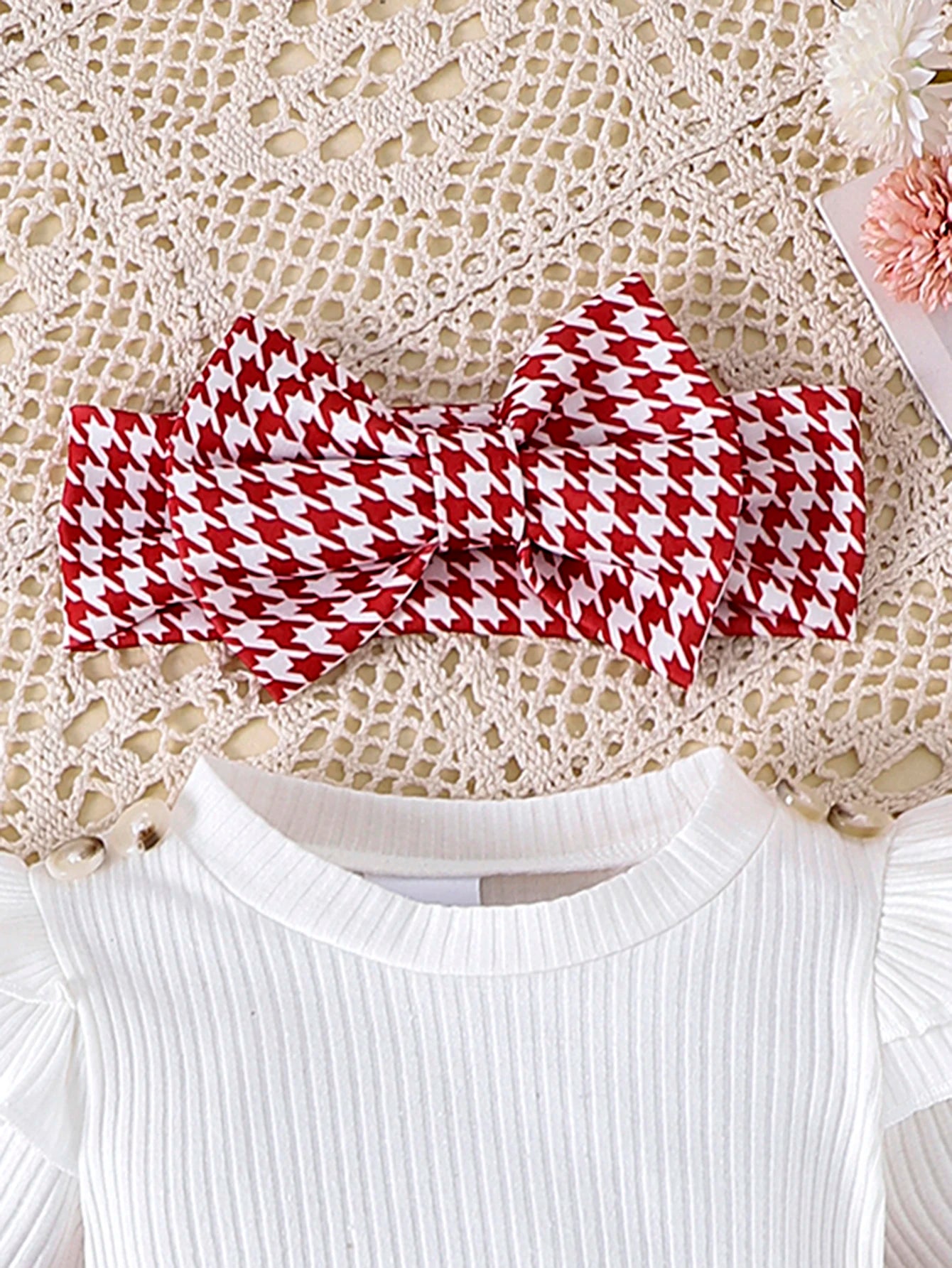 Baby Girl Autumn Outfit – Black Top + Houndstooth Skirt with Hair Band