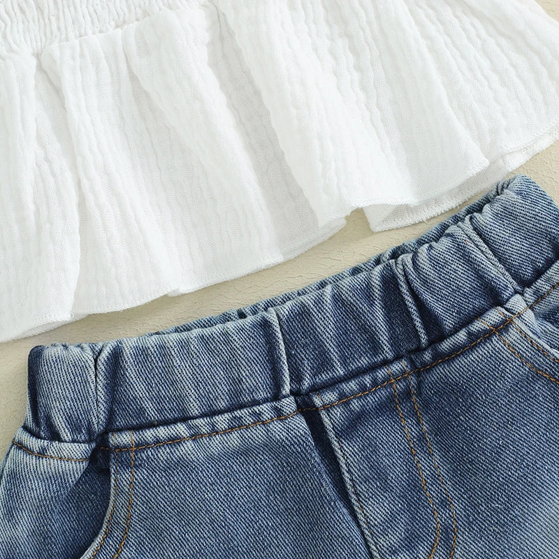 Girls Tops with Ripped Denim Shorts