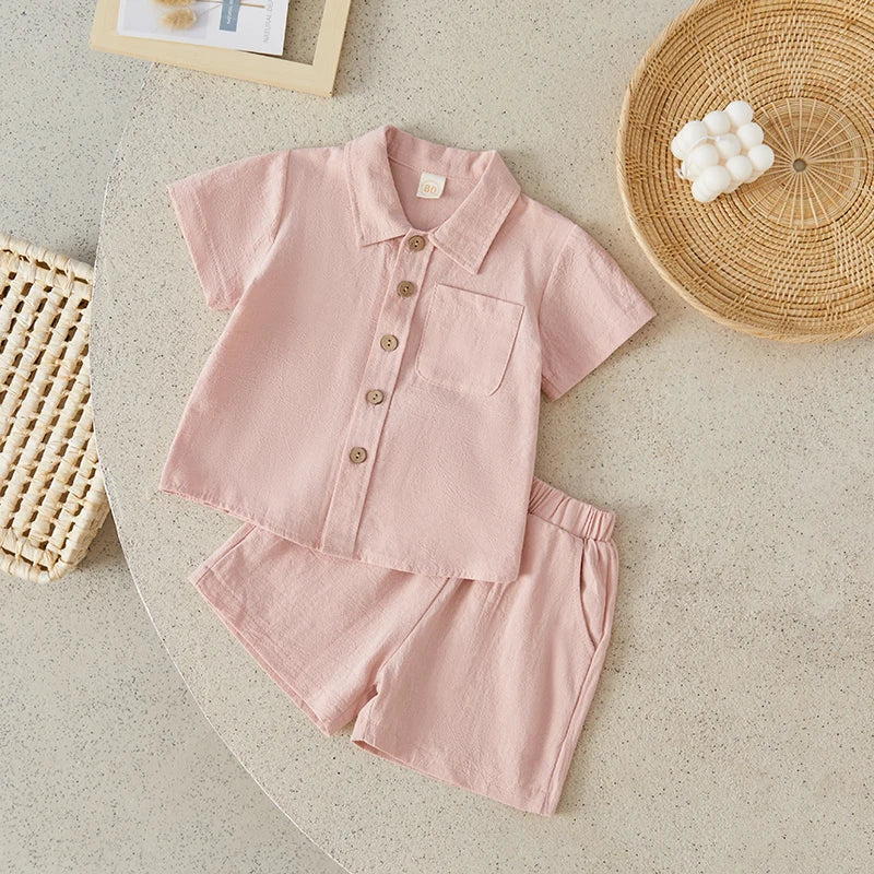 2Pcs Little Boys Outfit Shirt+Elastic Waist Shorts