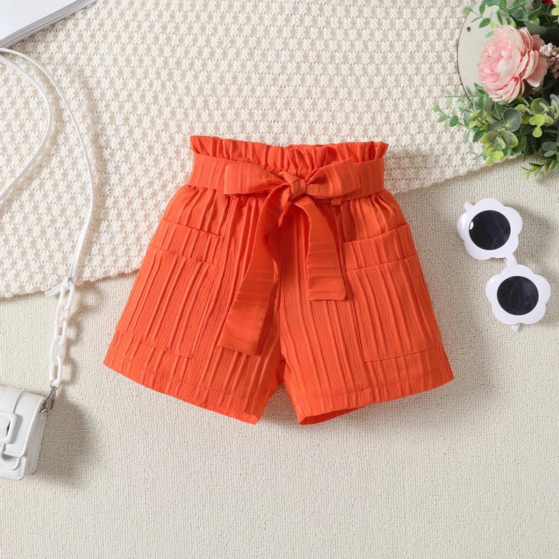 Baby Girls Outfit Ruffled Button and Top + Belted Shorts