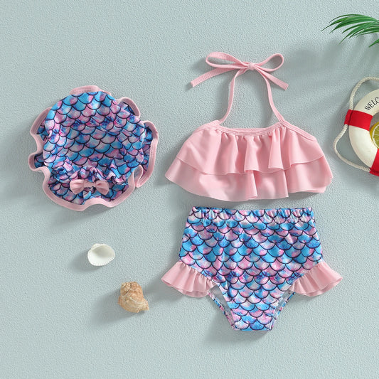 Sweet Baby 3-Piece Bikini | Girls Halter Swimsuit with Matching Hat
