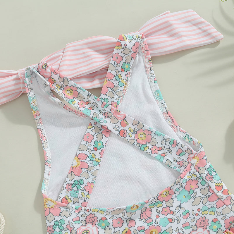 Baby Girl Floral Print with Ruffles & Cross-Back Bow Swimsuit