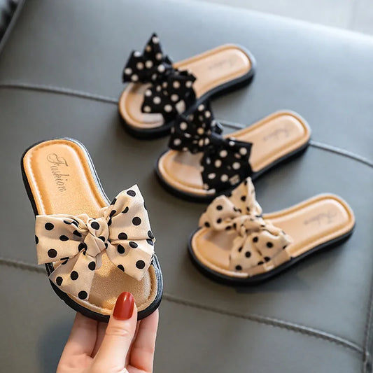 Polka Dot Slippers with Bowknot