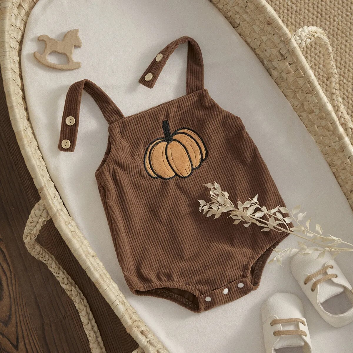 Pumpkin Ghost Print  Corduroy  Jumpsuit