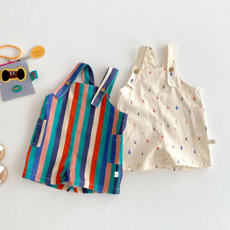Kids’ Fashion Overalls – Striped & Dotted Jumpsuit (Unisex)