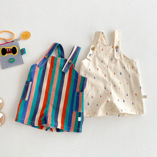 Kids’ Fashion Overalls – Striped & Dotted Jumpsuit (Unisex)