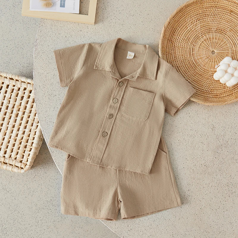 2Pcs Little Boys Outfit Shirt+Elastic Waist Shorts