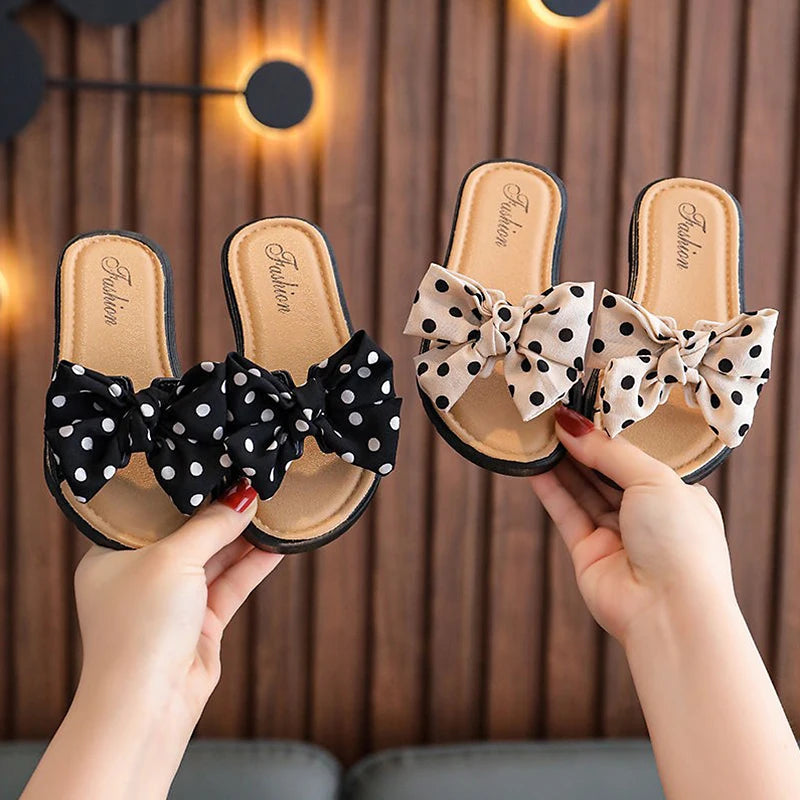 Polka Dot Slippers with Bowknot
